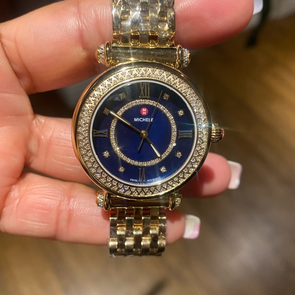 Michele Caber Mid Diamond watch Gold/Blue - Picture 12 of 14